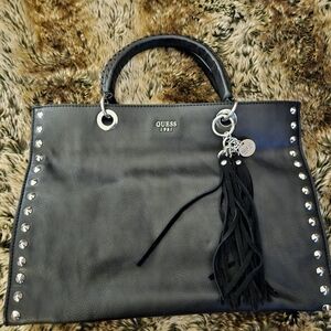 GUESS Black Tote with Silver Accents